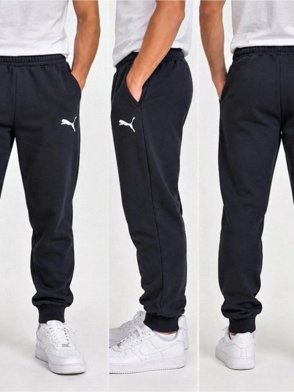 Puma Men's Black Fleece Jogger Sweatpants Size Large L Elastic Waist Cuffed Ankl